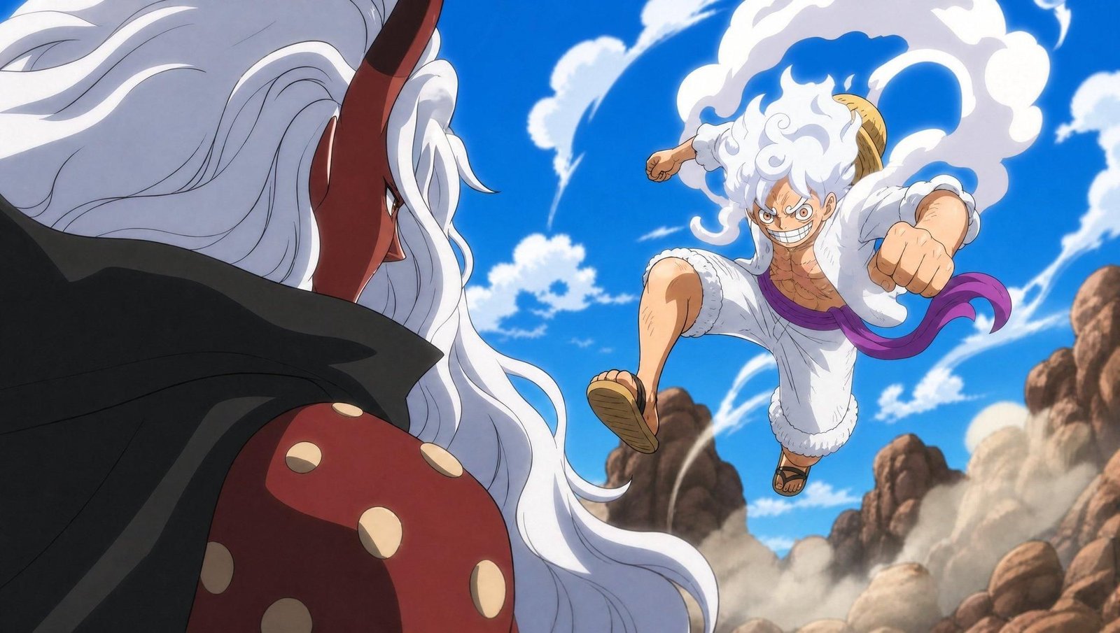 Gear 5 Luffy attacks on Elbaf in One Piece