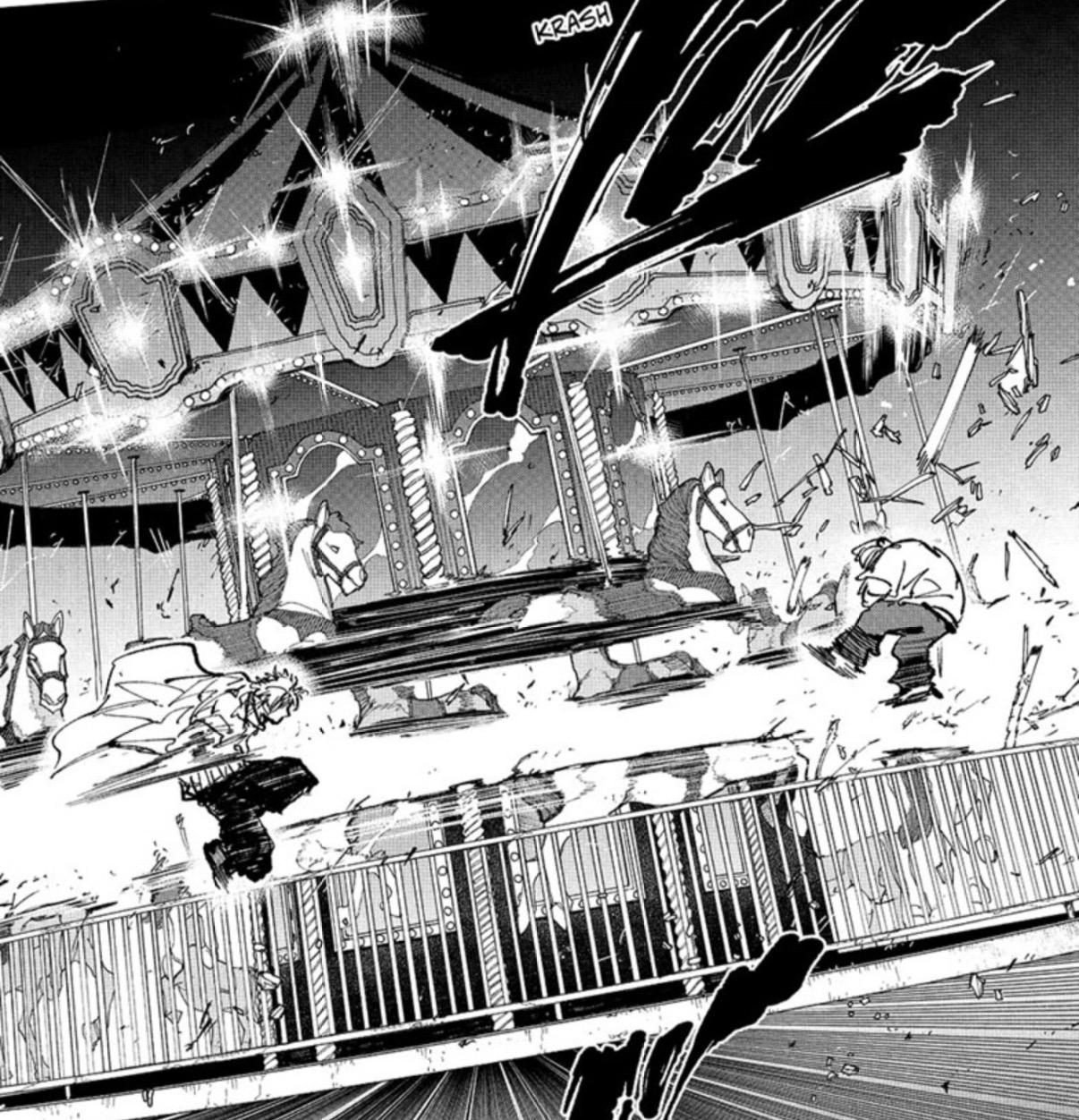 The carousel is wrecked mid battle in Sakamoto Days Chapter 264