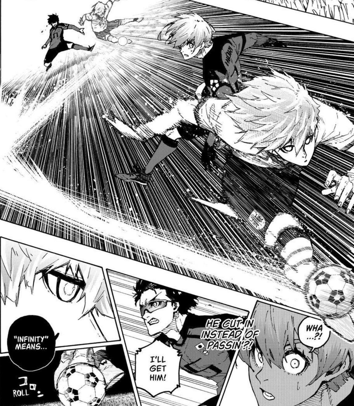 Teddy Knight cuts inside instead of passing as Japan defenders react in Blue Lock chapter 356