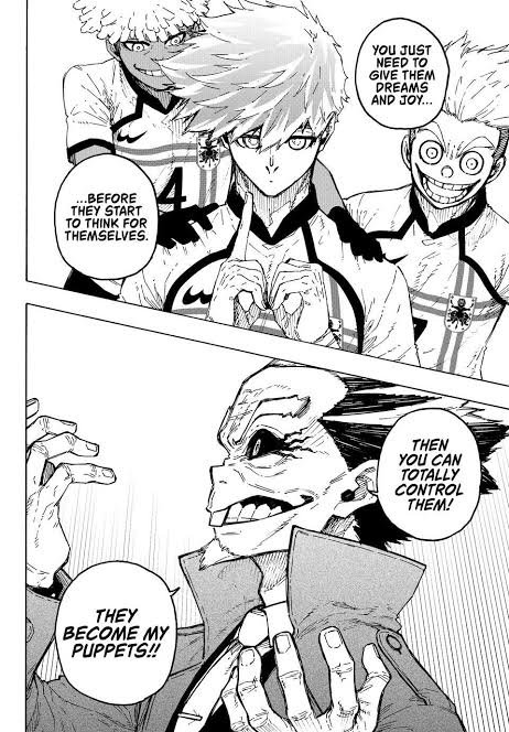 Fox explains that giving players dreams and joy before they think for themselves lets him control them completely in Blue Lock chapter 357