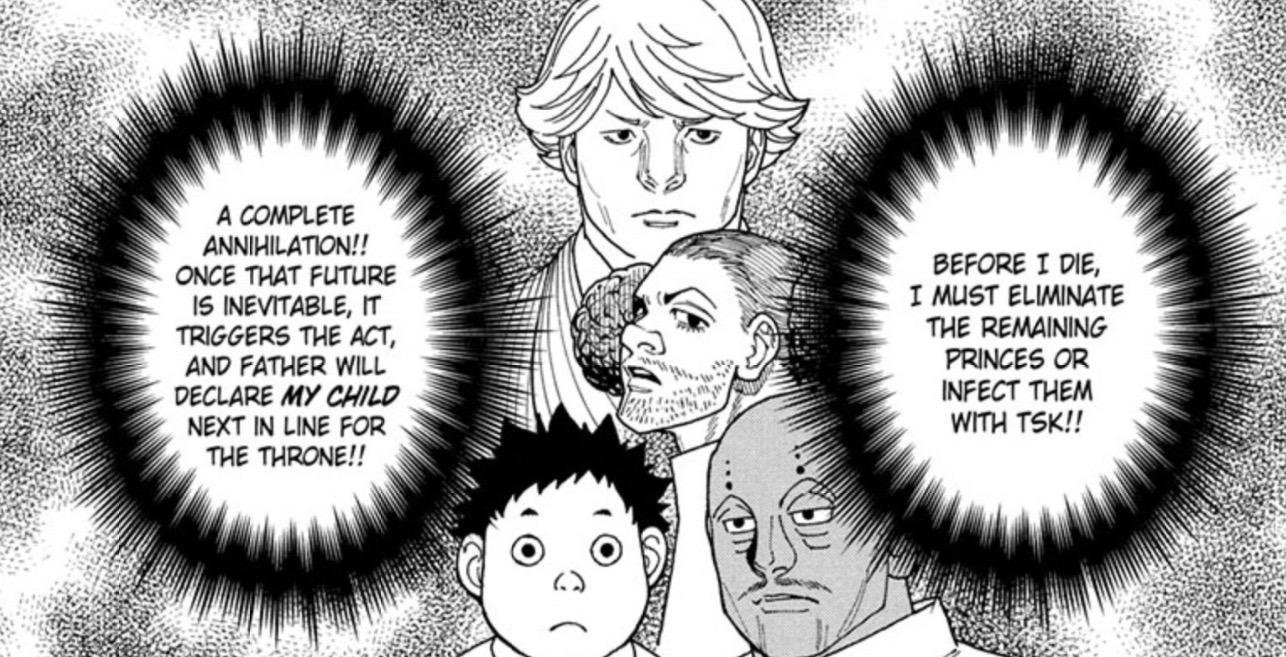 Benjamin says that before he dies he must eliminate the remaining princes or infect them with TSK in Hunter x Hunter chapter 417