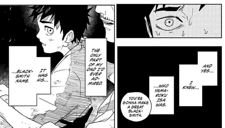Kunishige recalls that his blacksmith name was the only part of his father he ever admired in the Kagurabachi flashback