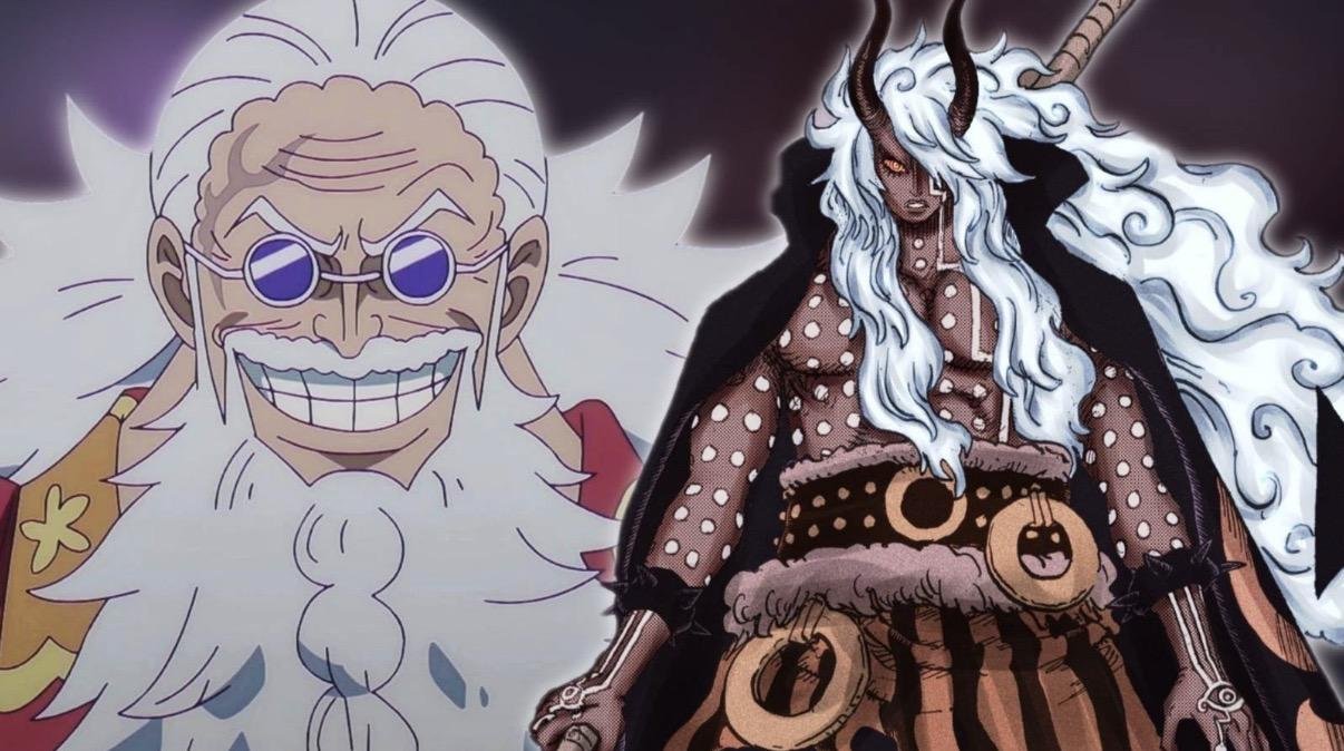 Scopper Gaban smiling beside Imu, the two fighters at the centre of One Piece chapter 1189