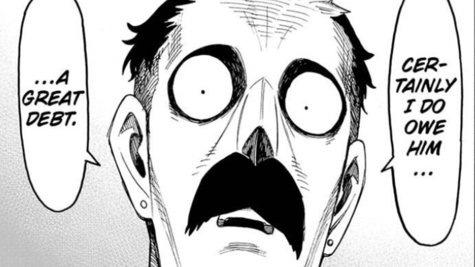 A wide eyed man says he certainly does owe him a great debt in Spy x Family chapter 139.2