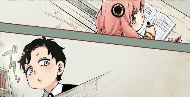 Damian Desmond looks up at Anya from his desk in the classroom in Spy x Family chapter 139.2