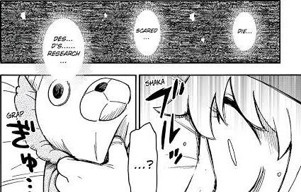 Broken fragments of thought including the words scared and die that Anya picks up in Spy x Family chapter 139.2
