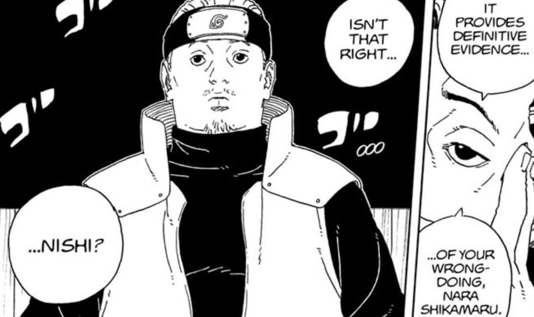 Lord Kobu naming Nishi as the witness against Shikamaru in Boruto Two Blue Vortex 37