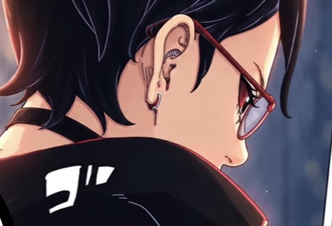 Sarada in colour with one earring missing in Boruto Two Blue Vortex 37