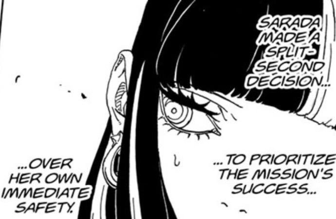 Sarada making a split second decision to prioritise the mission in Boruto Two Blue Vortex 37
