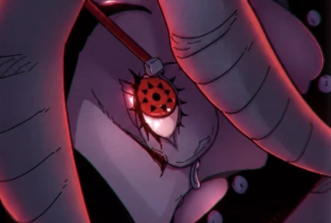 A Sharingan burning in the dark in Boruto Two Blue Vortex 37