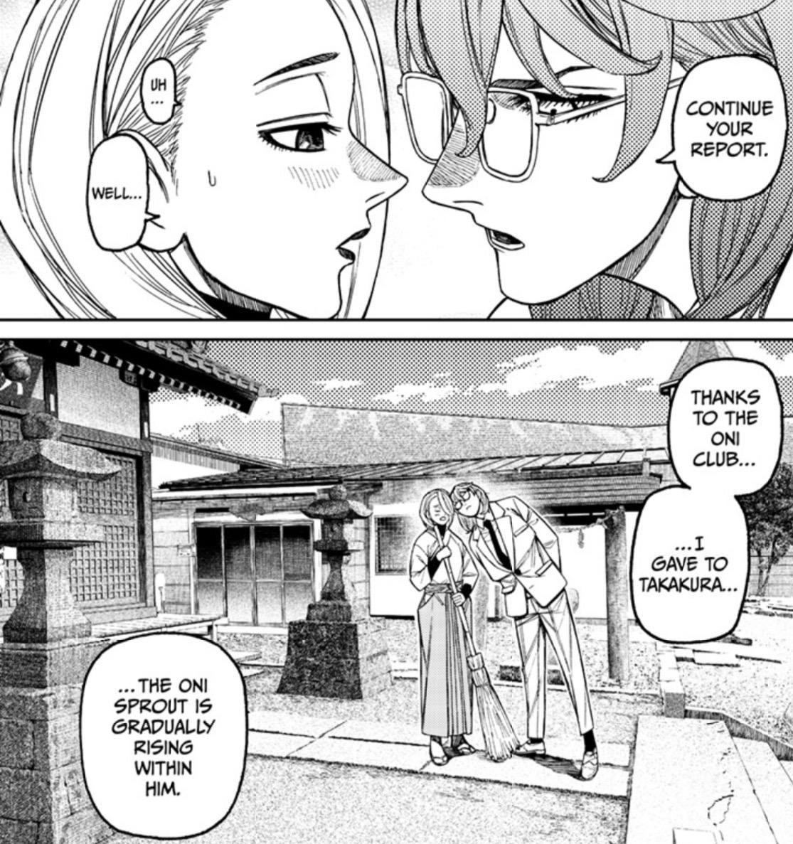 Basho reporting to Count Saint Germain about the Oni Club in Dandadan 246