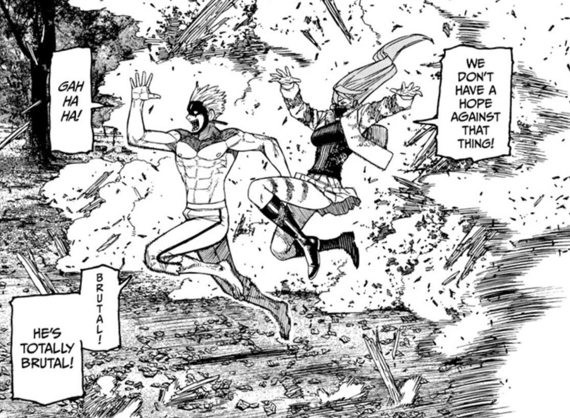 Evil Eye and Jiji taking on the kaiju in Dandadan chapter 246