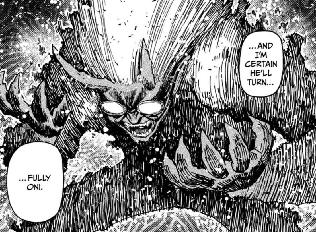 Saint-Germain saying Okarun will turn fully Oni in Dandadan chapter 246