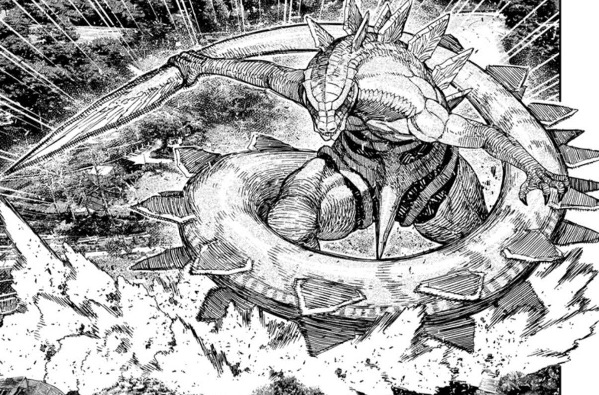 The kaiju the Dinosaur Knights are fighting in Dandadan chapter 246