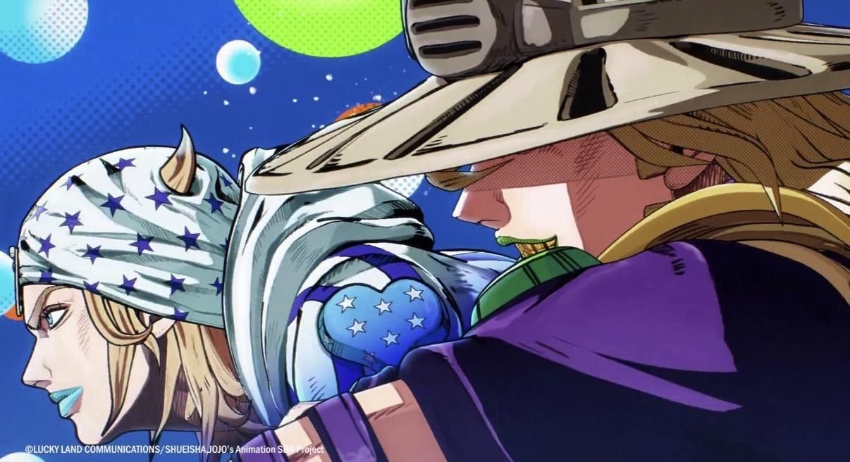 Johnny Joestar and Gyro Zeppeli in the Steel Ball Run anime on Netflix