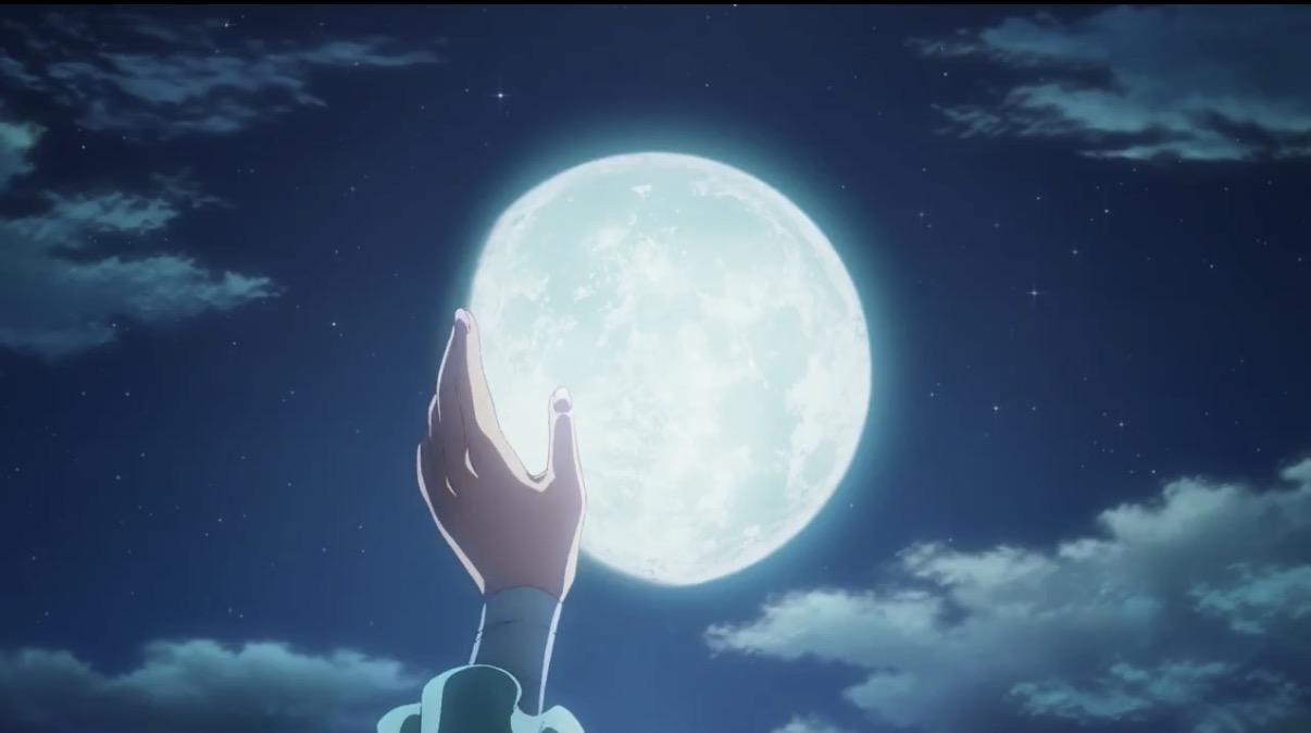 A hand reaching toward the full moon in The Apothecary Diaries Season 3