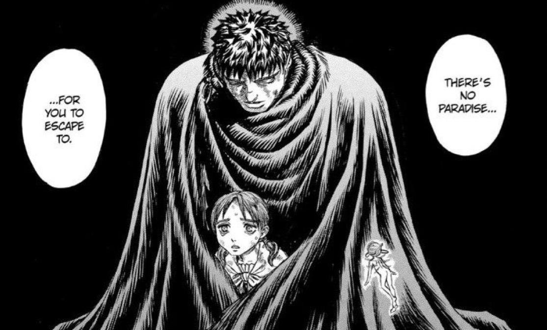 Guts telling Jill there is no paradise to escape to in the Berserk Lost Children arc